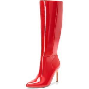DREAM PAIRS Knee High Boots for Women, Sexy Pointed Toe Stiletto High Heel Boots, Fashion & Classic Dress Shoes(Red-pat)