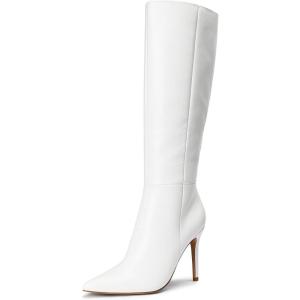DREAM PAIRS Knee High Boots for Women, Sexy Pointed Toe Stiletto High Heel Boots, Fashion & Classic Dress Shoes(White-pu)