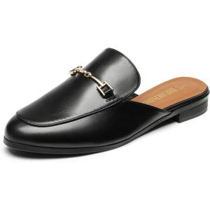 DREAM PAIRS Mules for Women Flats Comfortable Buckle Mules Slip on Slides Backless Loafers Shoes(Black-pu)