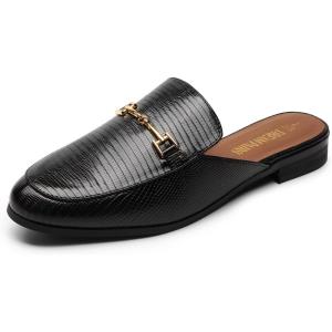DREAM PAIRS Mules for Women Flats Comfortable Buckle Mules Slip on Slides Backless Loafers Shoes(Black-snake)