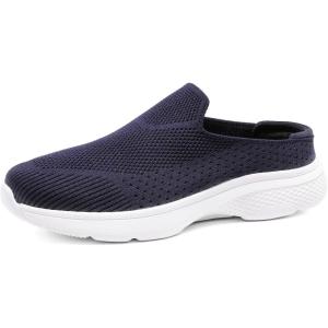 DREAM PAIRS Mules for Women Shoes Slip on Sneakers Knit Flats Lightweight Breathable Comfortable Walking Shoes(Navy-knit)