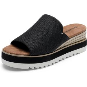 DREAM PAIRS Platform Sandals Women Slip-on Espadrille Bohemia Wedge Sandals, Comfort Dressy Summer Open Toe Canvas Slides for Women’s Outdoor Walking Beach Vacation(Black)