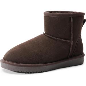 DREAM PAIRS Snow Boots for Women Genuine Suede Faux Fur Lining Anti-Slip Warm Winter Booties Slip On Memory Foam Ankle Boots FuzzyClassicⅡ Low Boots(Brown)