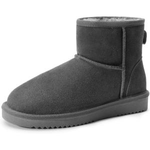 DREAM PAIRS Snow Boots for Women Genuine Suede Faux Fur Lining Anti-Slip Warm Winter Booties Slip On Memory Foam Ankle Boots FuzzyClassicⅡ Low Boots(Grey)