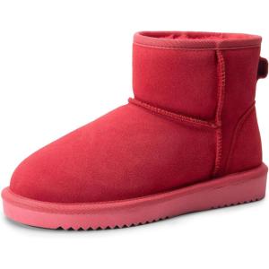 DREAM PAIRS Snow Boots for Women Genuine Suede Faux Fur Lining Anti-Slip Warm Winter Booties Slip On Memory Foam Ankle Boots FuzzyClassicⅡ Low Boots(Red)