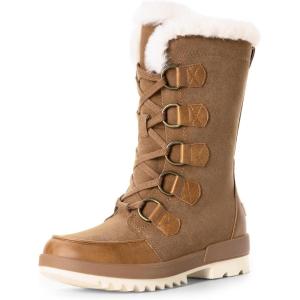 DREAM PAIRS Snow Winter Boots for Women Resistant Warm Mid-Calf Boots Faux Fur Lined Lace Up Anti-slip Outdoor Hiking Booties(Tan)