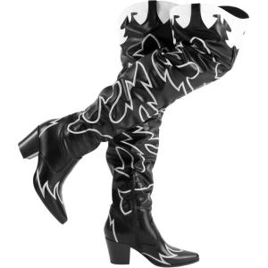 DREAM PAIRS Western Cowboy Boots Over The Knee Western Cowgirl Boots Women Thigh High Boots(Black)