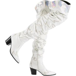 DREAM PAIRS Western Cowboy Boots Over The Knee Western Cowgirl Boots Women Thigh High Boots(White)
