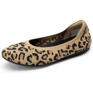 DREAM PAIRS Wide Ballet Flats Shoes for Women, Width Foldable Knit Women’s Flats with Arch Support, Comfortable Shoes for Women Dressy Casual Work Office(Leopard)
