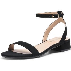 DREAM PAIRS Women Black White Nude Clear Sandals Low Heel Dressy Sandals Ankle Strap Open Toe Chunky Block Heeled Summer Classic Comfortable Flat Shoes(Black-nubuck)