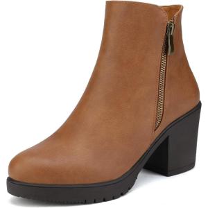 DREAM PAIRS Women’s Ankle Boots Chunky Heel Platform Fall Heeled Short Booties Shoes(Tan/Pu)