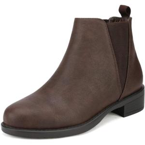 DREAM PAIRS Women’s Ankle Boots Chunky Low Heel Chelsea Booties Slip On Elastic Fall Short Boots(Brown/Pu)