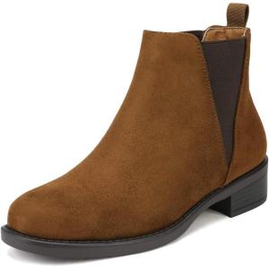 DREAM PAIRS Women’s Ankle Boots Chunky Low Heel Chelsea Booties Slip On Elastic Fall Short Boots(Camel)