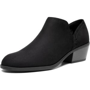 DREAM PAIRS Women’s Ankle Boots Fall Boots Leather Thick Heel Side Zip Women Low Chunky Heeled Booties(Black-suede)