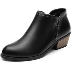 DREAM PAIRS Women’s Ankle Boots Low Chunky Heel Comfortable Short Fall Booties Shoes(Black-pu)