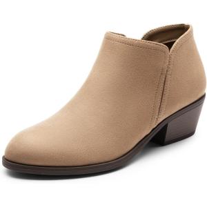 DREAM PAIRS Women’s Ankle Boots Low Chunky Heel Comfortable Short Fall Booties Shoes(Nude-suede)