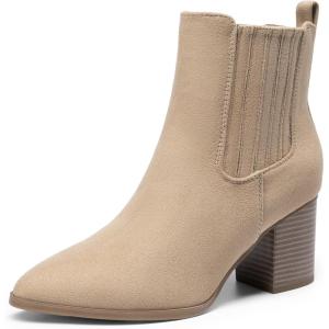 DREAM PAIRS Women’s Ankle Boots Pointed Toe Chunky Block Heel Ankle Bootie Fall Short Booties Shoes(Nude)