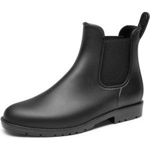 DREAM PAIRS Women’s Ankle Rain Boots Chelsea Short Boots Waterproof Elastic Slip On Lightweight Comfortable Garden Outdoor Shoes(Black)