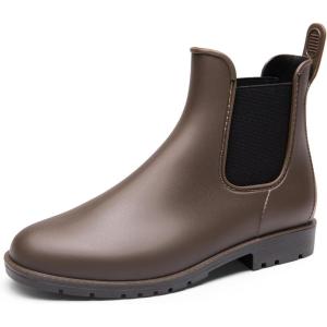 DREAM PAIRS Women’s Ankle Rain Boots Chelsea Short Boots Waterproof Elastic Slip On Lightweight Comfortable Garden Outdoor Shoes(Dark Brown)