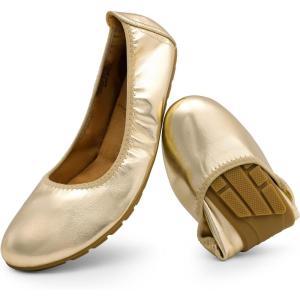 DREAM PAIRS Women’s Ballet Flats Foldable Round Toe Dressy Comfortable Slip On Dress Shoes(Gold)