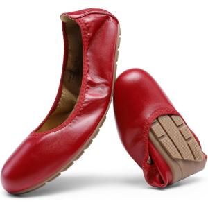DREAM PAIRS Women’s Ballet Flats Foldable Round Toe Dressy Comfortable Slip On Dress Shoes(Red)