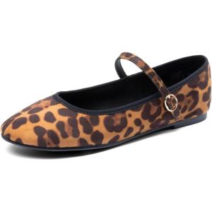 DREAM PAIRS Women’s Ballet Flats Mary Jane Shoes, Round Toe Comfortable Dressy Casual Slip-on Work Daily Soft Flat Shoes(Leopard)
