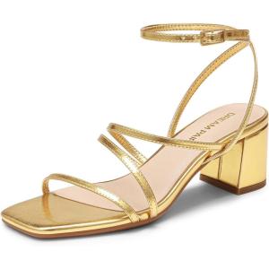 DREAM PAIRS Womens Block Heels 2 inch Strappy Square Toe Dressy Chunky Low Heeled Sandals for Party Wedding Evening(Gold-metallic)