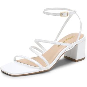 DREAM PAIRS Womens Block Heels 2 inch Strappy Square Toe Dressy Chunky Low Heeled Sandals for Party Wedding Evening(White-pu)