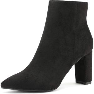 DREAM PAIRS Women’s Chunky Heel Ankle Booties Pointed Toe Short Boots(Black)