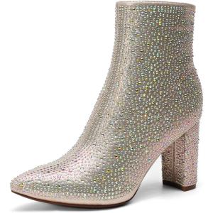 DREAM PAIRS Women’s Chunky Heel Ankle Booties Pointed Toe Short Boots(Gold)