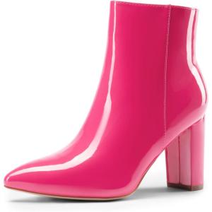 DREAM PAIRS Women’s Chunky Heel Ankle Booties Pointed Toe Short Boots(Hot Pink-pat)