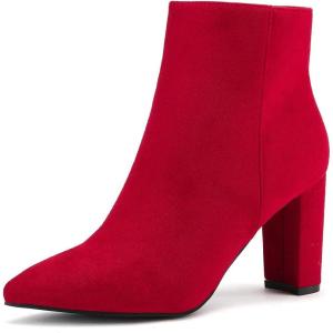 DREAM PAIRS Women’s Chunky Heel Ankle Booties Pointed Toe Short Boots(Red)