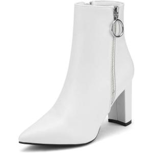 DREAM PAIRS Women’s Chunky Heel Ankle Booties Pointed Toe Short Boots(White/Pu-3)