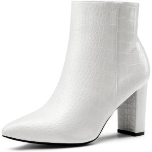 DREAM PAIRS Women’s Chunky Heel Ankle Booties Pointed Toe Short Boots(White/Stone/Pu)