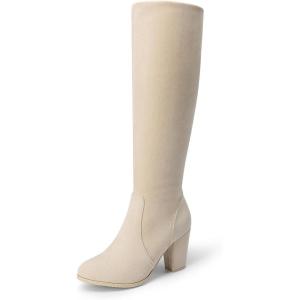 DREAM PAIRS Women’s Chunky Heel Knee High Boots(Beige)