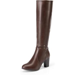 DREAM PAIRS Women’s Chunky Heel Knee High Boots(Brown-pu)