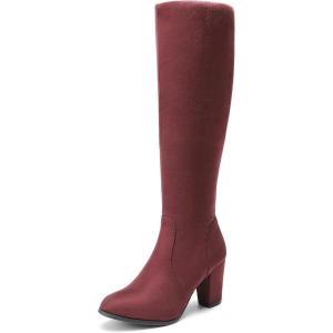 DREAM PAIRS Women’s Chunky Heel Knee High Boots(Burgundy)