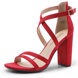 DREAM PAIRS Womens Chunky Heels 4 inch High Multi Strap Soft Comfort Block Heeled Sandals for Prom Dancing Wedding(Red)