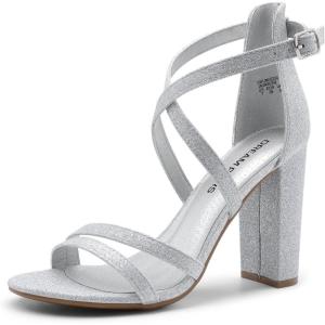 DREAM PAIRS Womens Chunky Heels 4 inch High Multi Strap Soft Comfort Block Heeled Sandals for Prom Dancing Wedding(Silver)