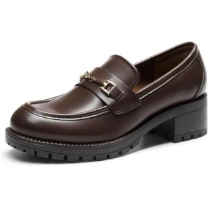 DREAM PAIRS Women’s Chunky Loafers, Platform Comfortable Slip-On Dressy Business Casual Shoes(Brown-pu)