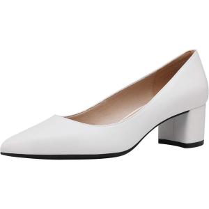 DREAM PAIRS Women’s Chunky Low Block Heels Closed Toe Dress Pumps Shoes(Creamy/White/Pu)