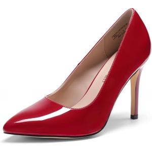DREAM PAIRS Women’s Closed Toe High Heels Dress Pointed Toe Wedding Pump Shoes(Red)