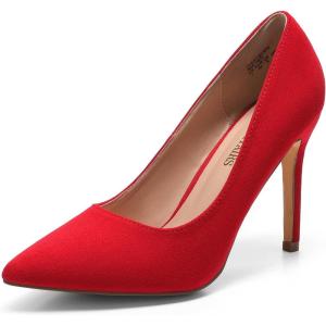 DREAM PAIRS Women’s Closed Toe High Heels Dress Pointed Toe Wedding Pump Shoes(Red/Suede)