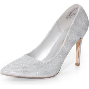 DREAM PAIRS Women’s Closed Toe High Heels Dress Pointed Toe Wedding Pump Shoes(Silver/Glitter)