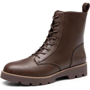 DREAM PAIRS Women’s Combat Ankle Boots Lace up Lug Sole Fashion Booties Shoes(Brown)