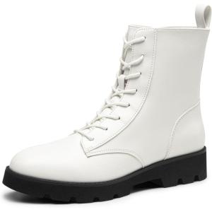 DREAM PAIRS Women’s Combat Ankle Boots Lace up Lug Sole Fashion Booties Shoes(White)