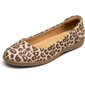 DREAM PAIRS Women’s Comfortable Ballet Dressy Work Flats, Round Toe Slip on Office Shoes(Leopard)