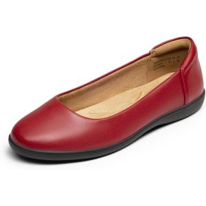 DREAM PAIRS Women’s Comfortable Ballet Dressy Work Flats, Round Toe Slip on Office Shoes(Red-pu)
