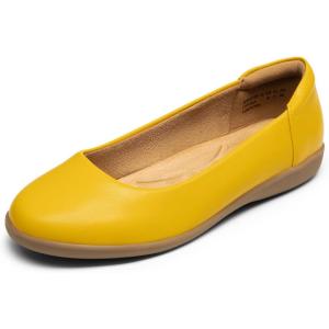 DREAM PAIRS Women’s Comfortable Ballet Dressy Work Flats, Round Toe Slip on Office Shoes(Yellow-pu)