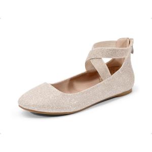 DREAM PAIRS Women’s Comfortable Fashion Elastic Ankle Straps Flats Shoes(Gold/Glitter)